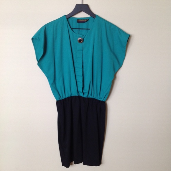 RETRO Green & Black Micro Mini Dress SZ M - Picture 3 of 7